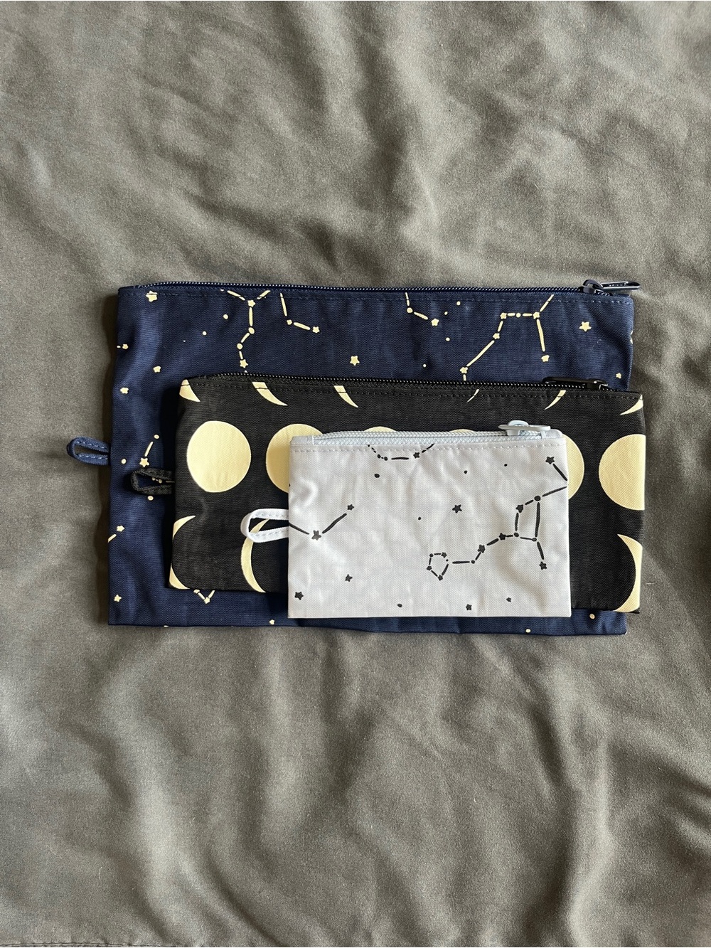 Constellation & Moon Zip Pouch Set - Navy, Black, White